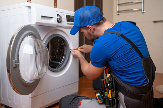Repairing door latch and hinge on a front-load washing machine.